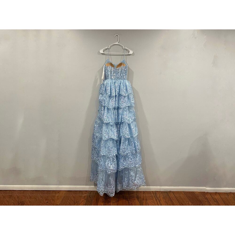 Jovani Prom Dress 38144 Light Blue Tiered Ball Gown with Slit Sz 0 NEW - Picture 4 of 5